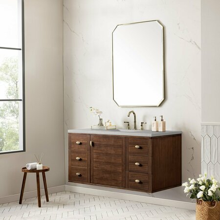 James Martin Vanities Amberly 48in Single Vanity, Mid-Century Walnut w/ 3 CM Eternal Serena Top 670-V48-WLT-3ESR